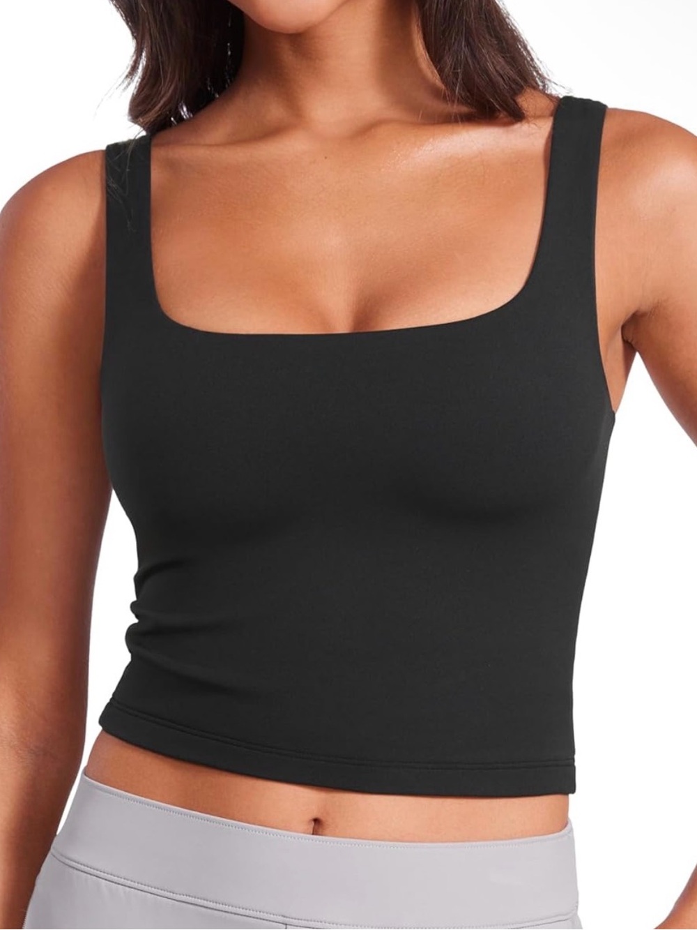 HYZ Square Neck Crop Tank Top Black Size S Nylon Spandex Stretch Athletic